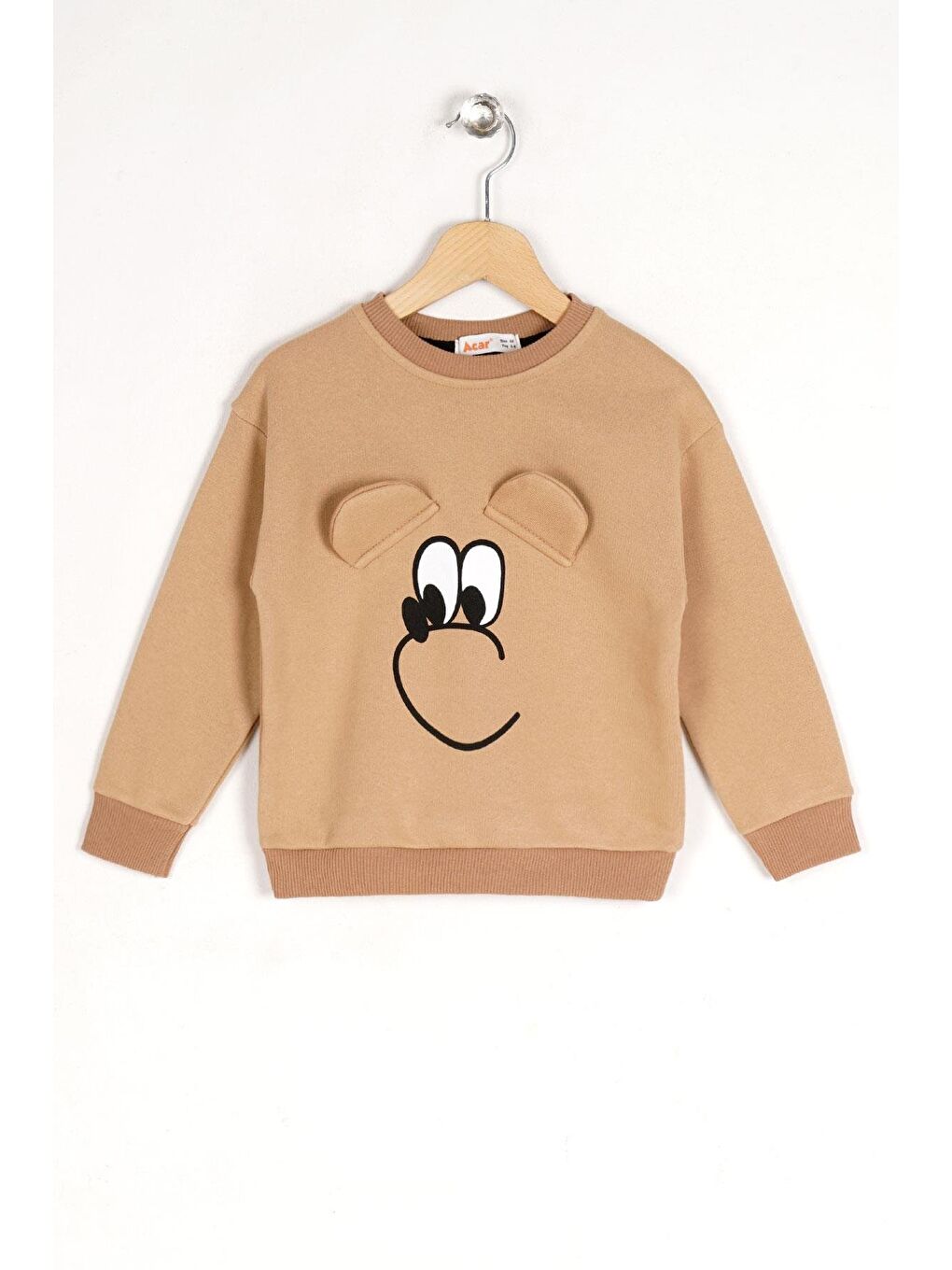 Bisiklet Yaka Uzun Kol Bej Renk Kız Çocuk Sweatshirt