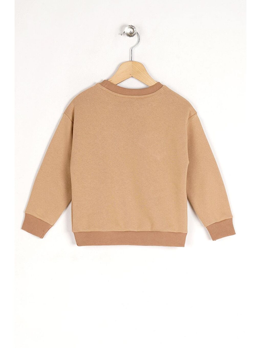 Bisiklet Yaka Uzun Kol Bej Renk Kız Çocuk Sweatshirt-1
