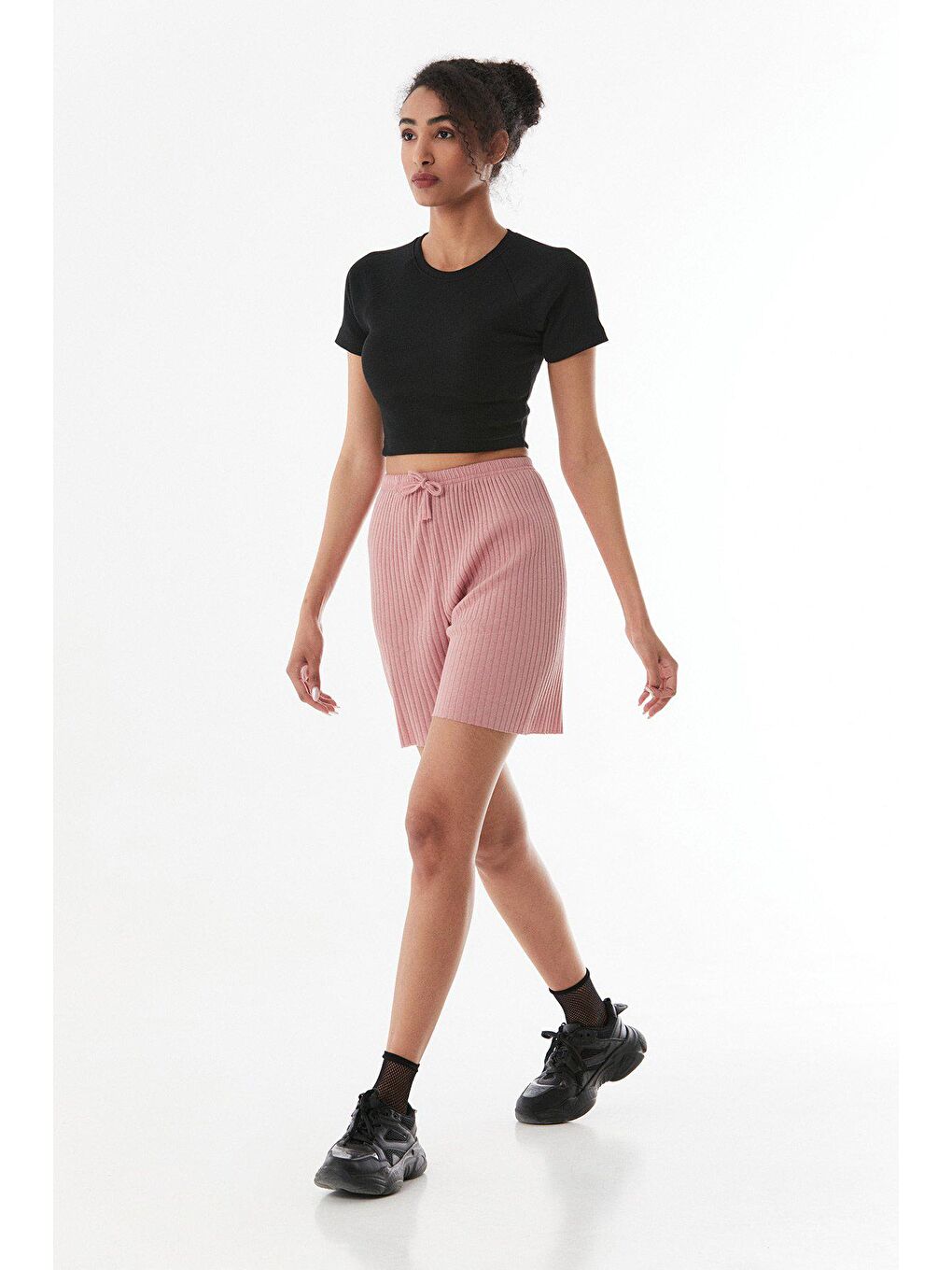 Fullamoda Pembe Fitilli Bağcıklı Penye Şort