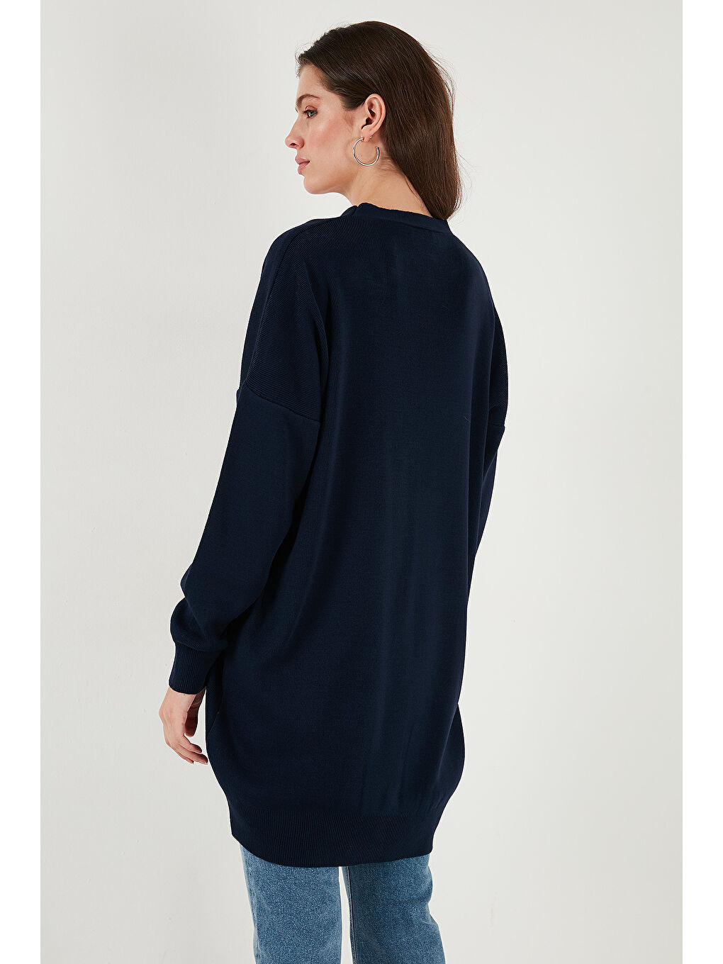 Lacivert V Yaka Düğmeli Triko Kadın Hırka 4616031-6