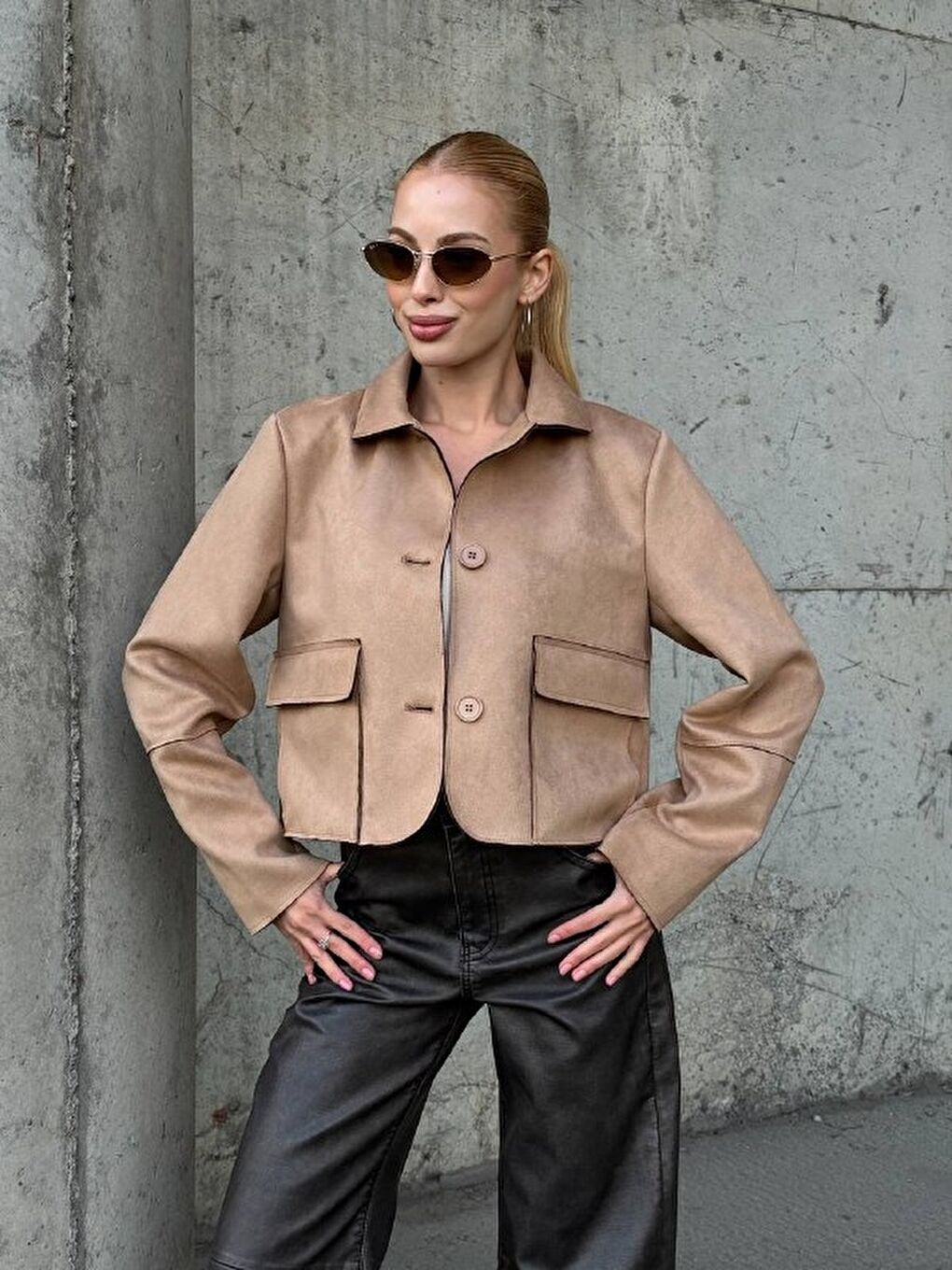 Bej Süet Düğmeli Ceket-3