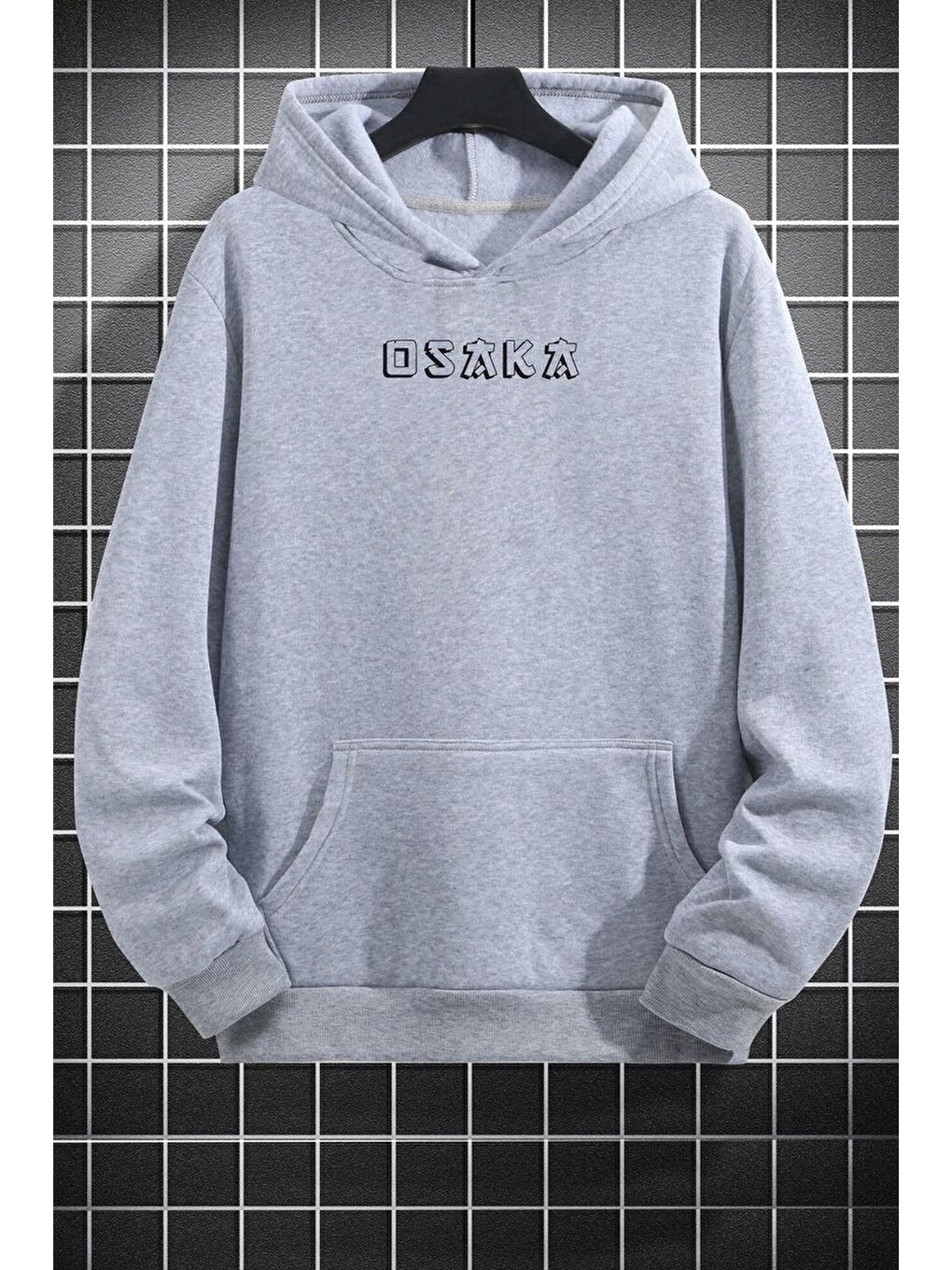 uyguntarz Gri Unisex Osaka Baskılı Kapüşonlu Sweatshirt - 1