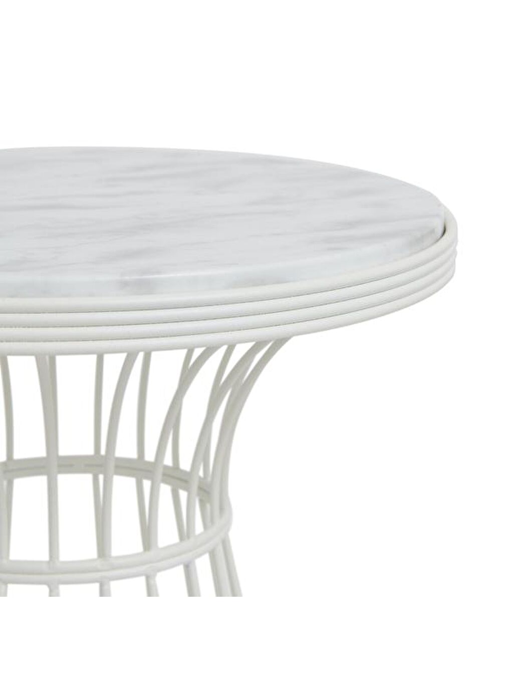 Teksas Mermer Görünümlü Yan Sehpa - Beyaz-2