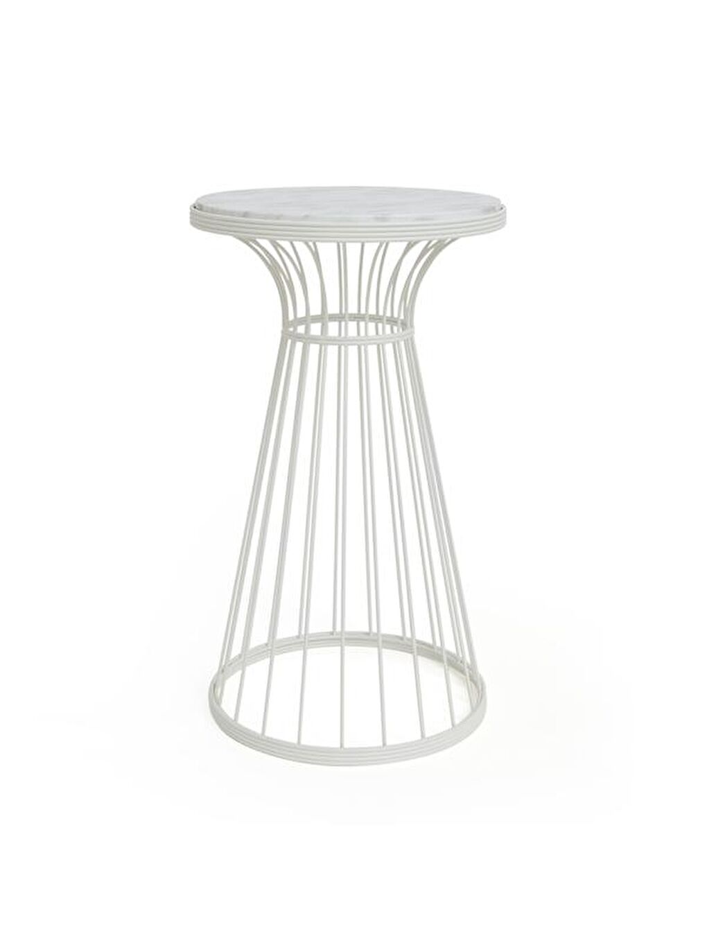 Teksas Mermer Görünümlü Yan Sehpa - Beyaz-3