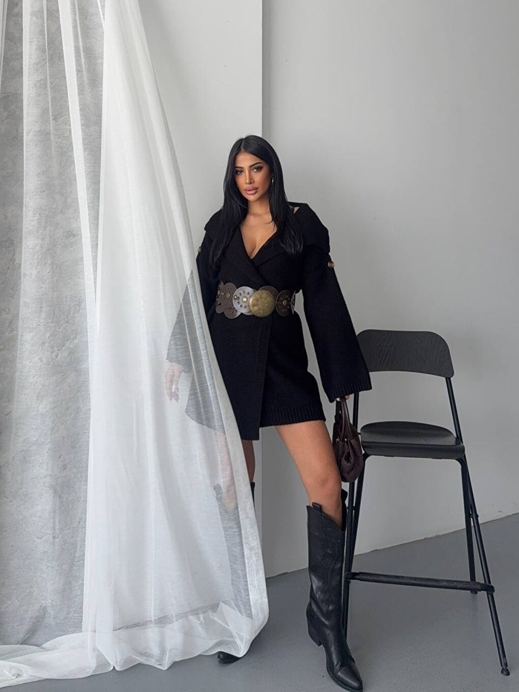 Siyah Kol Detay Triko Hırka-1