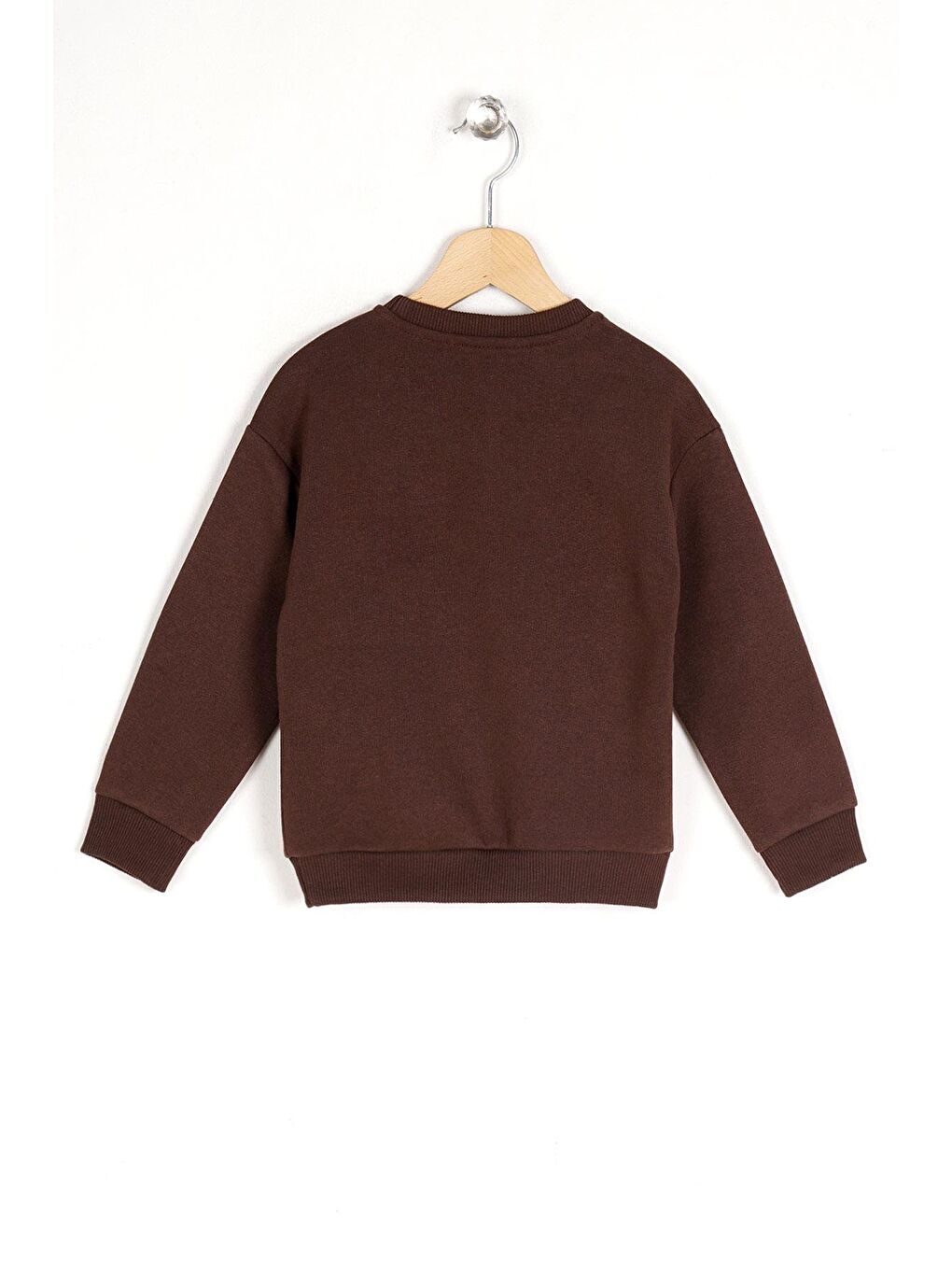 Bisiklet Yaka Uzun Kol Kahverengi Renk Kız Çocuk Sweatshirt-1