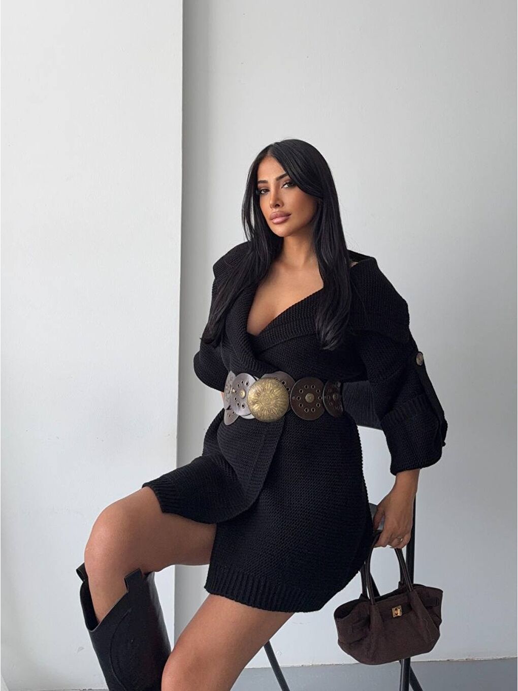 Siyah Kol Detay Triko Hırka-2