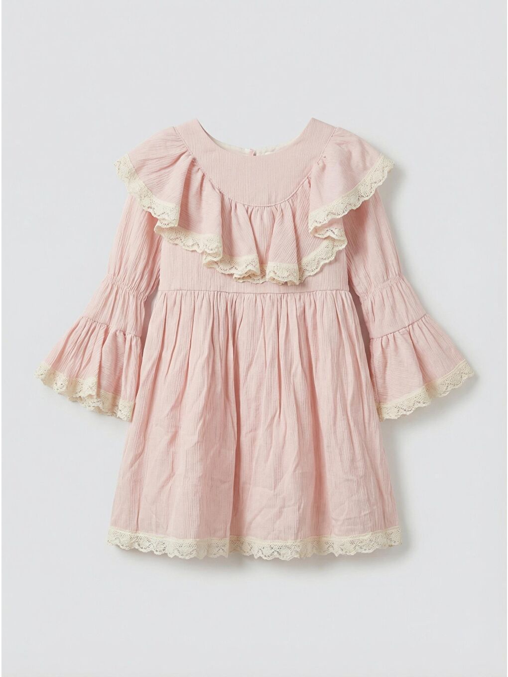 Kız Çocuk Pamuklu Pembe Dantel Detaylı Elbise