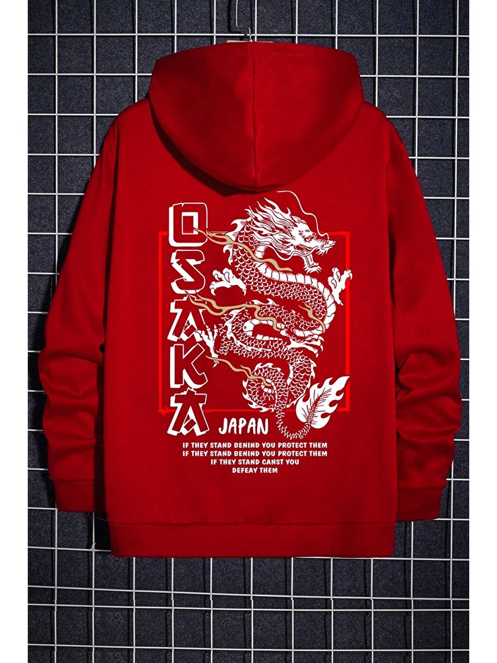 uyguntarz Kırmızı Unisex Osaka Baskılı Kapüşonlu Sweatshirt