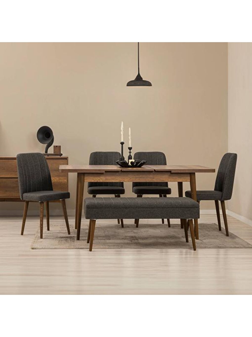 Kahverengi Elit Açılır Kapanır Masa - Barok Ceviz - 130 cm