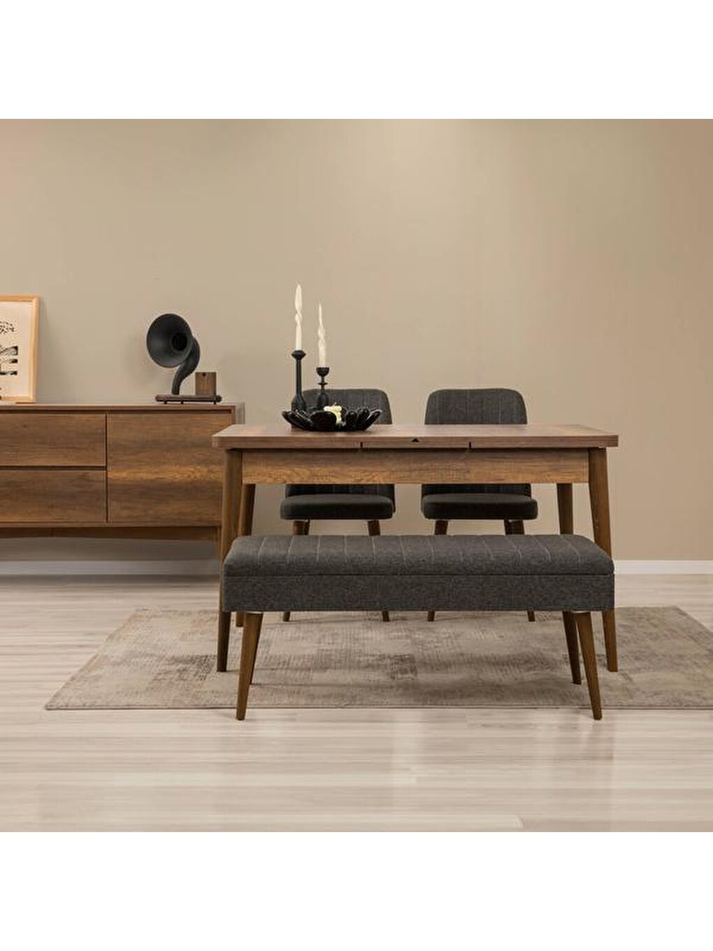 Kahverengi Elit Açılır Kapanır Masa - Barok Ceviz - 130 cm-5