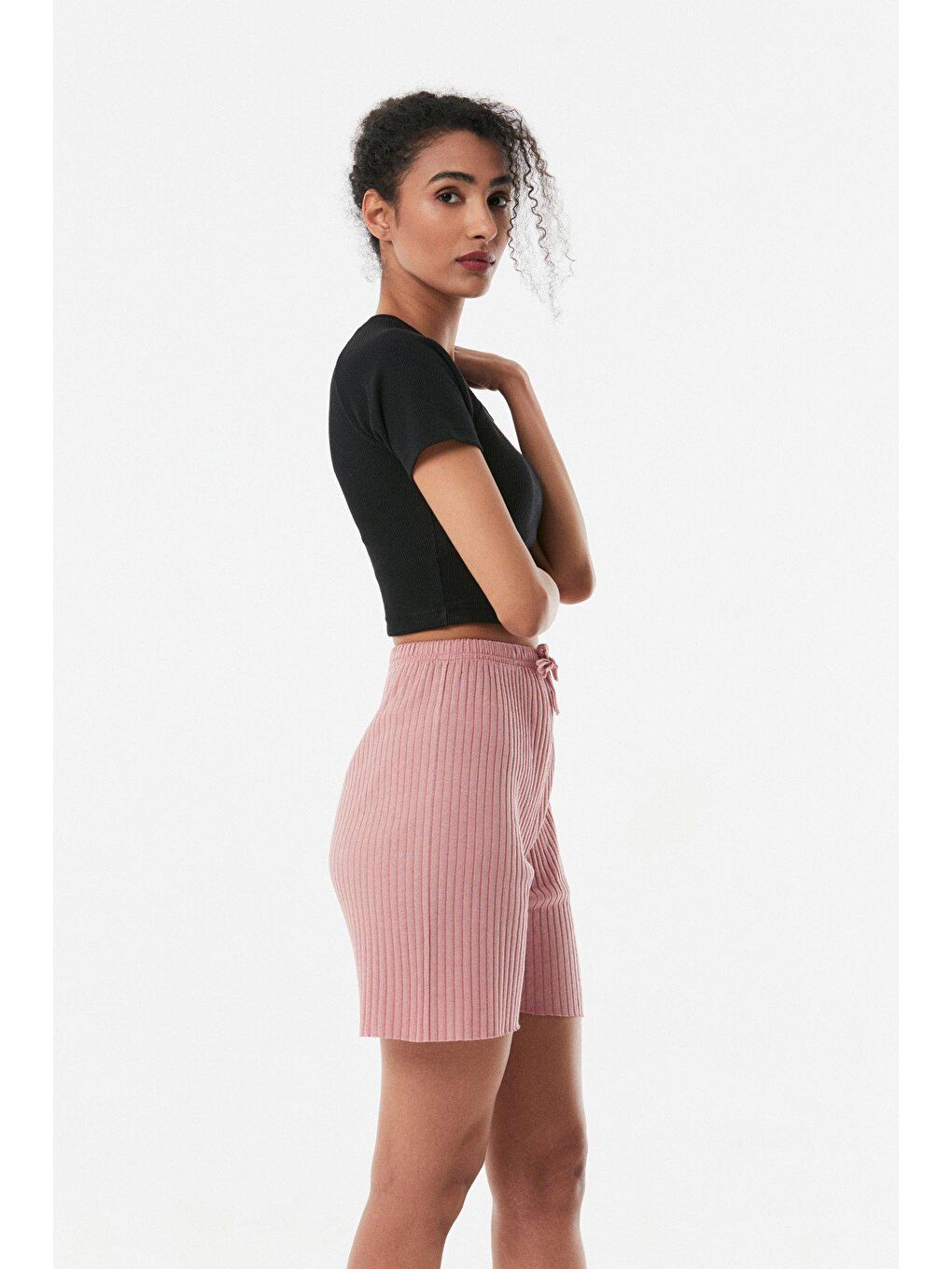 Fullamoda Pembe Fitilli Bağcıklı Penye Şort - 4