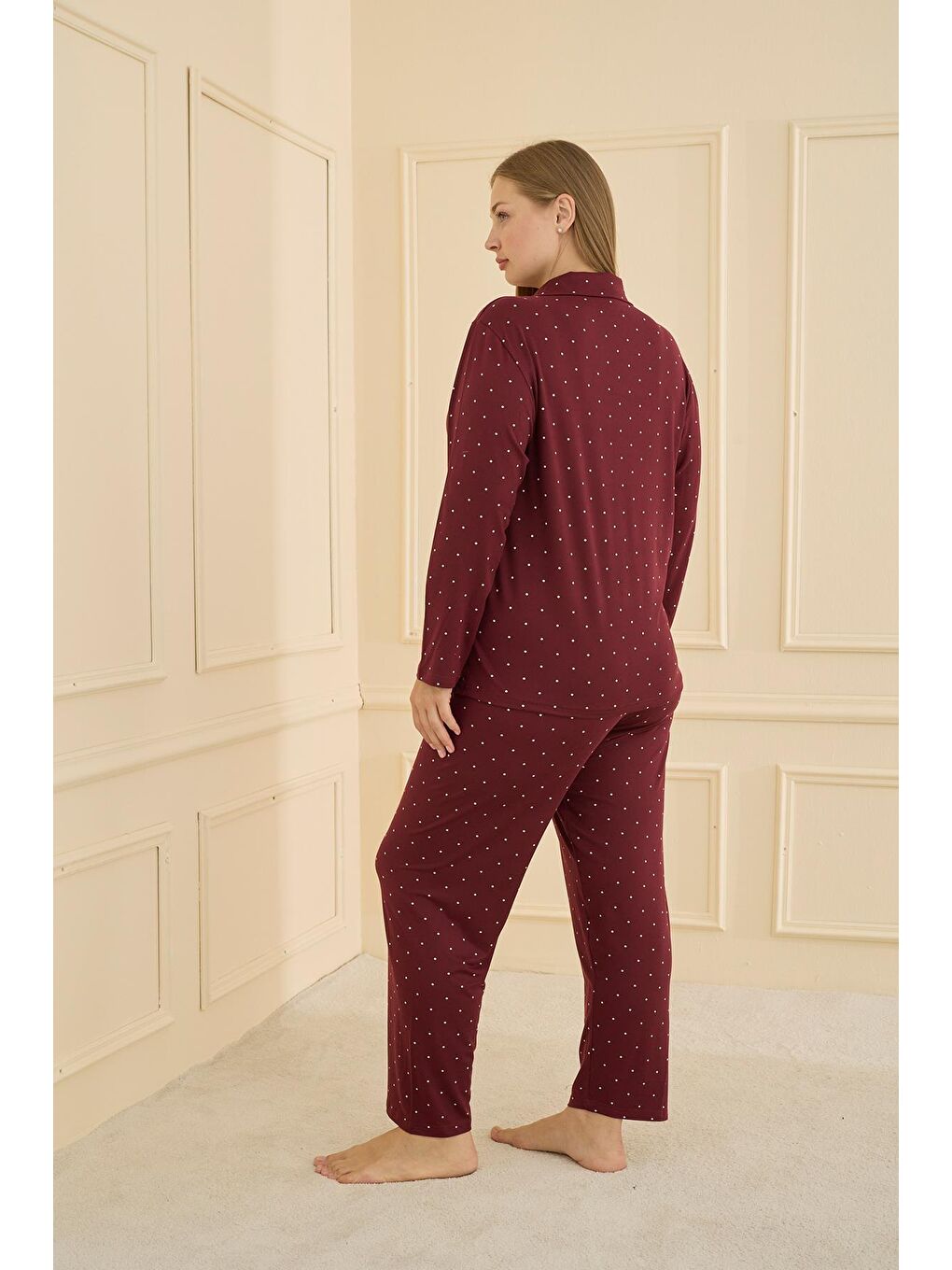 Kadın Milan Battal Önden Düğmeli Pijama Takımı | Bordo 50801-1917-2