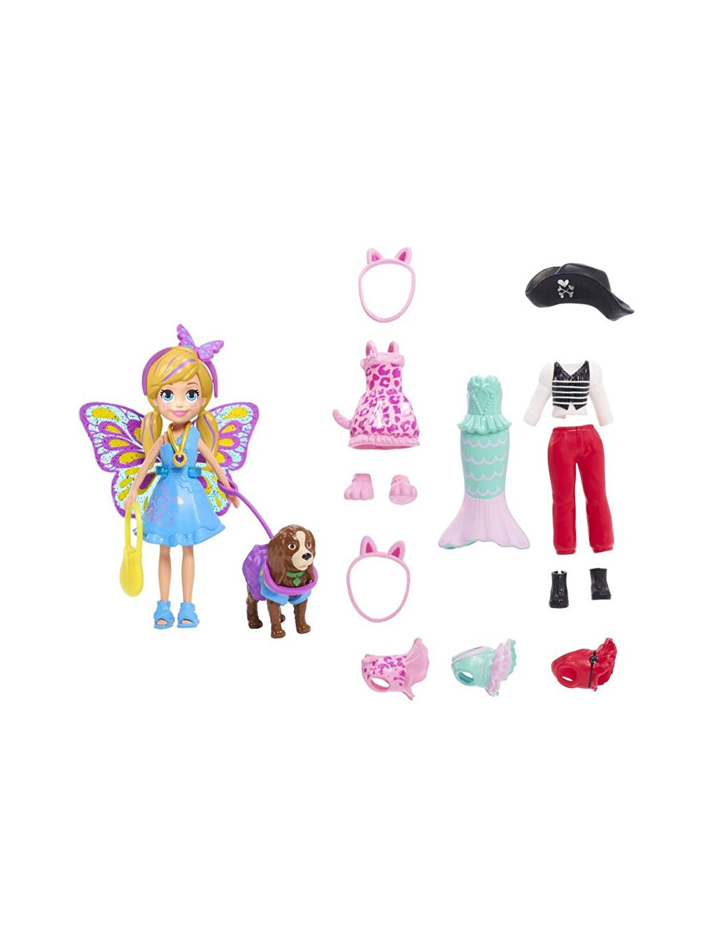 Polly Pocket Beyaz-Renklibaskı Hayvan Dostu Kostüm Giyiyor Oyun Seti