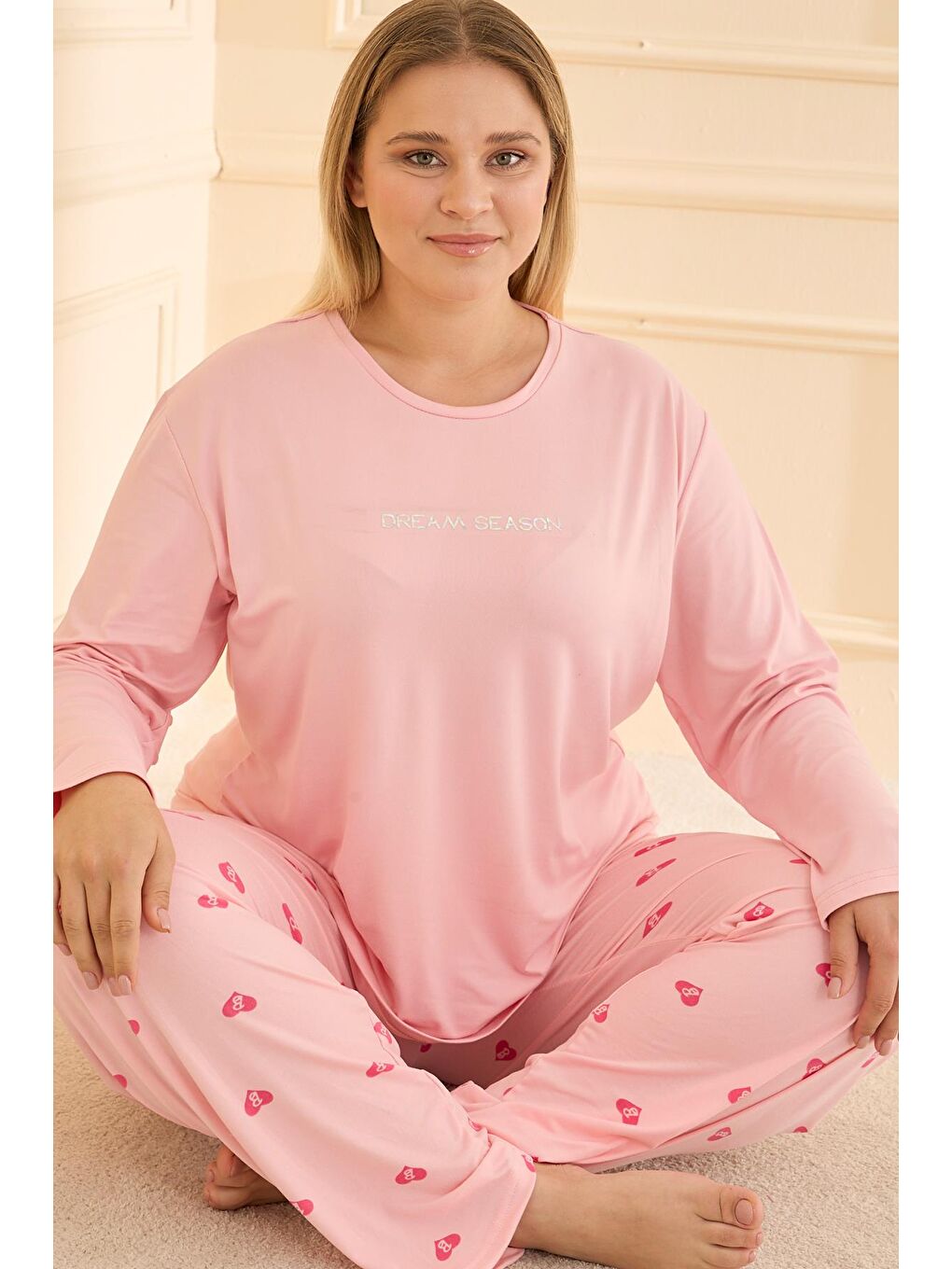 Kadın Milan Battal Bisiklet Yaka Pijama Takım | Pembe 50802-2403-1