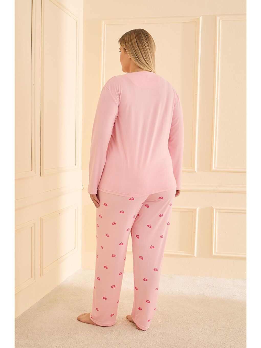 Kadın Milan Battal Bisiklet Yaka Pijama Takım | Pembe 50802-2403-2