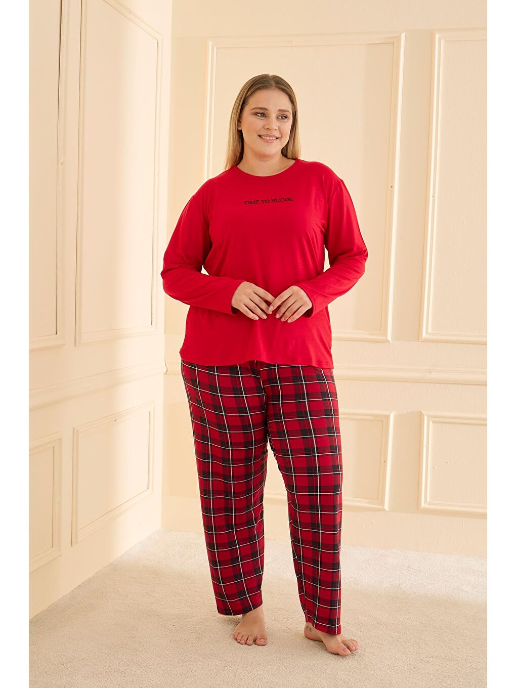 Kadın Milan Battal Bisiklet Yaka Pijama Takım | Kırmızı 50802-2404