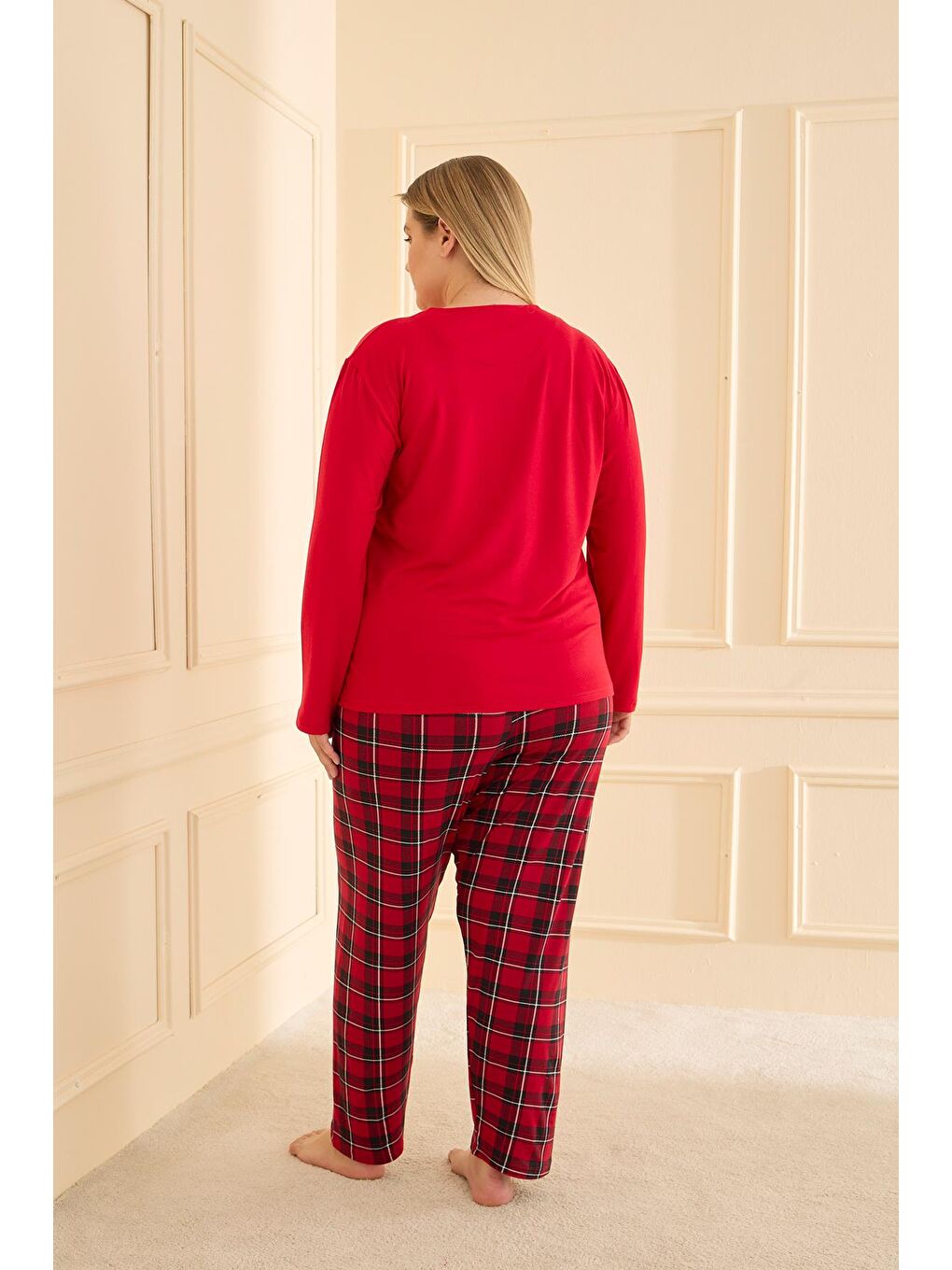 Kadın Milan Battal Bisiklet Yaka Pijama Takım | Kırmızı 50802-2404-1