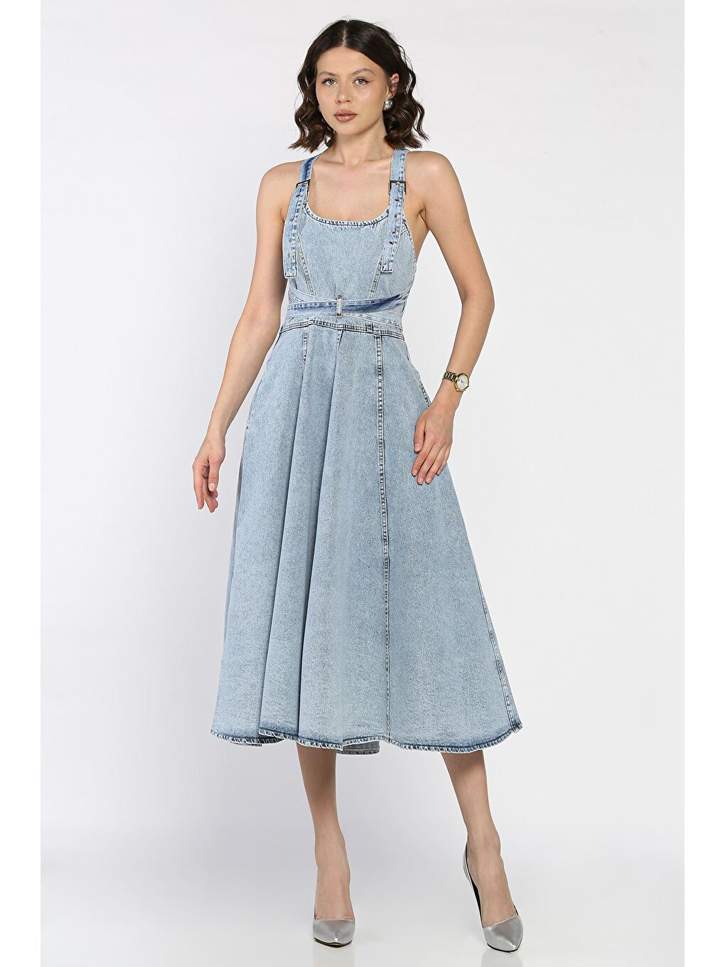 Mavi Kadın Jean Jean Kiloş Salopet Elbise-1