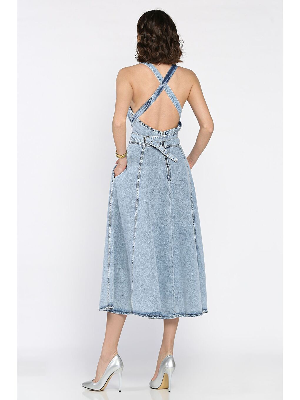 Mavi Kadın Jean Jean Kiloş Salopet Elbise-2