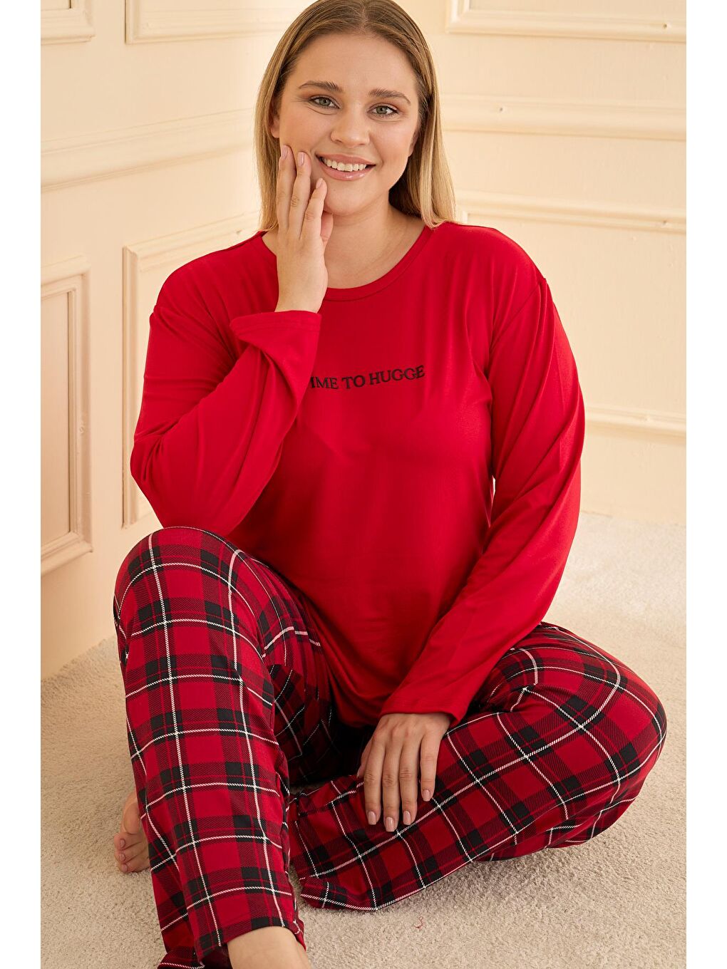 Kadın Milan Battal Bisiklet Yaka Pijama Takım | Kırmızı 50802-2404-2