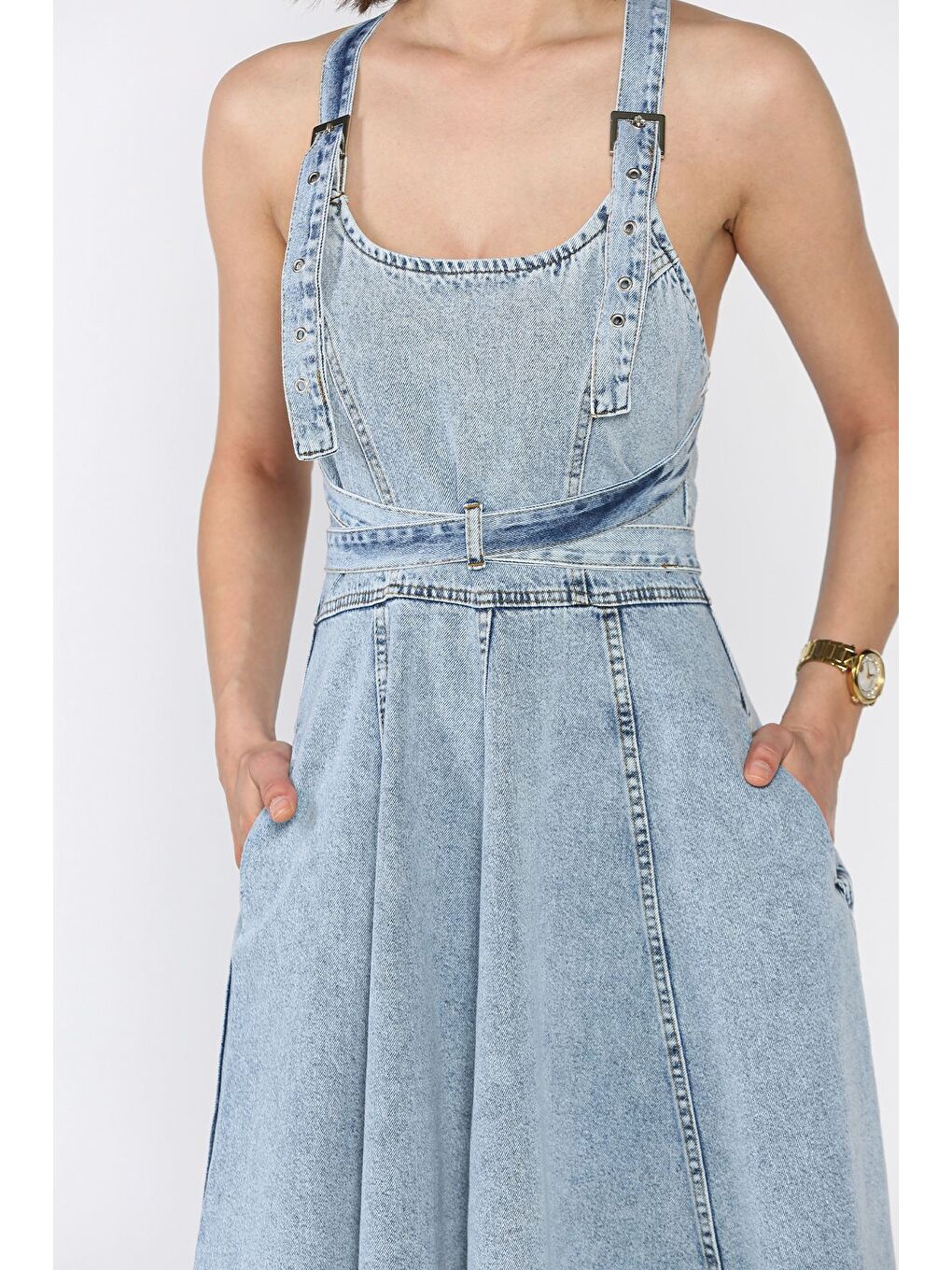 Mavi Kadın Jean Jean Kiloş Salopet Elbise-3