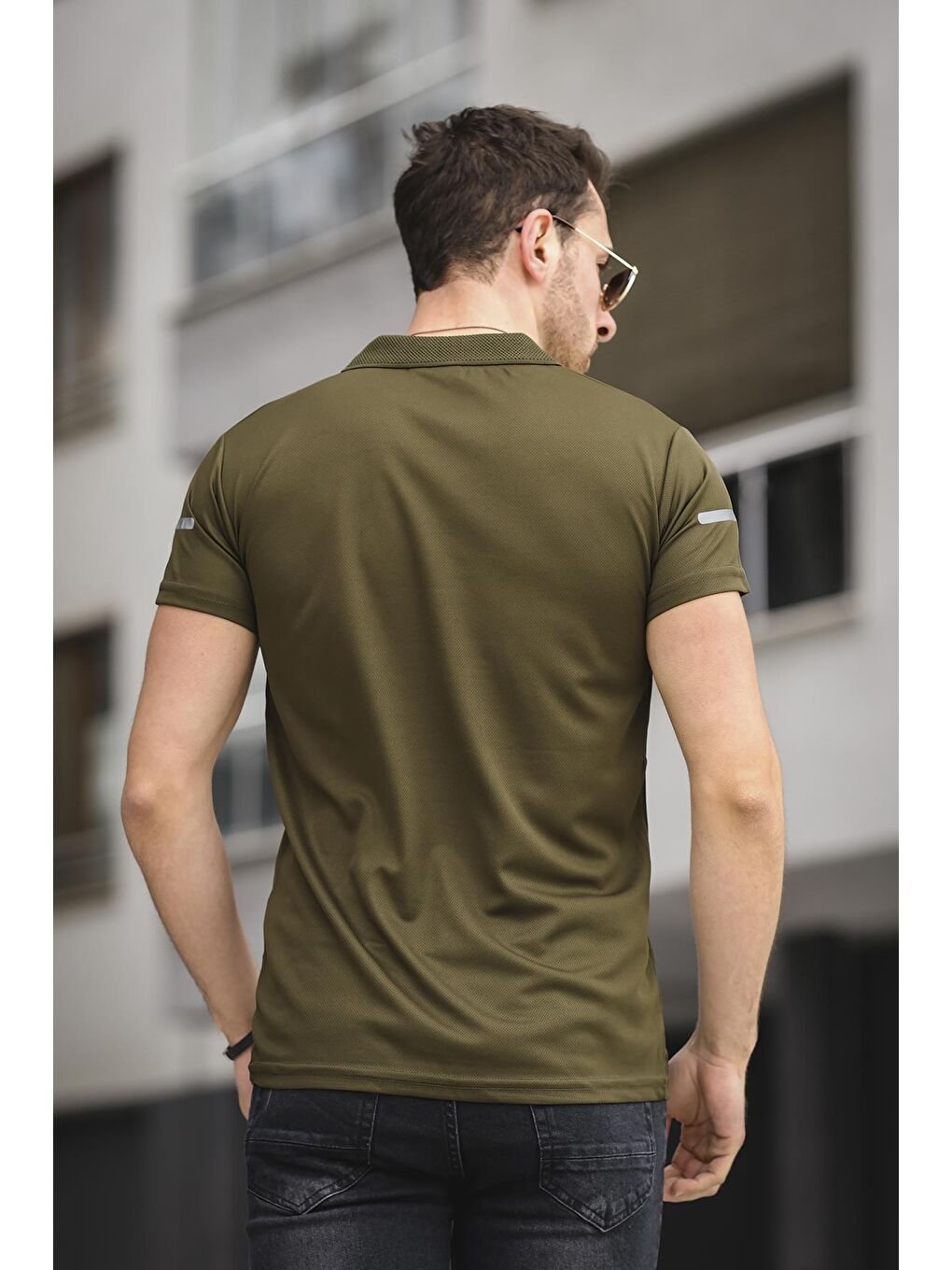 Haki Este Mikro Slim Fit Polyester Performans Antrenman Erkek Polo Yaka Tişört-3