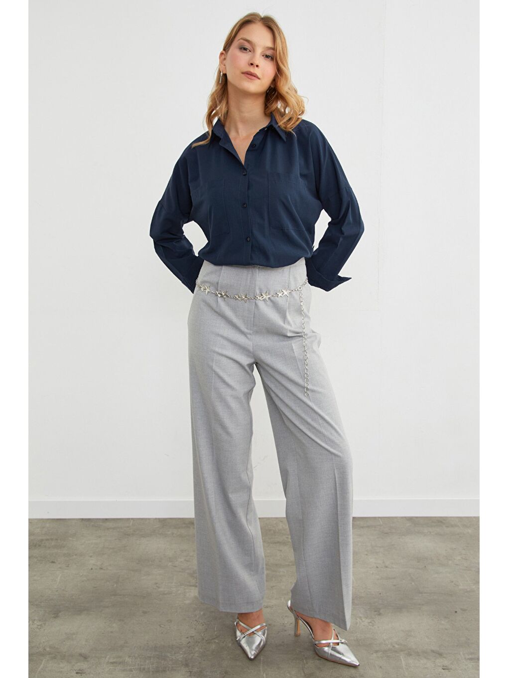 Lacivert Basic Çift Cepli Gömlek-4