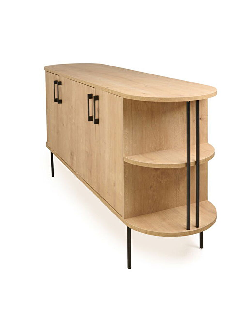 Kahverengi Federico 4 Kapaklı Raflı Konsol - Safir Meşe - 160 cm-4