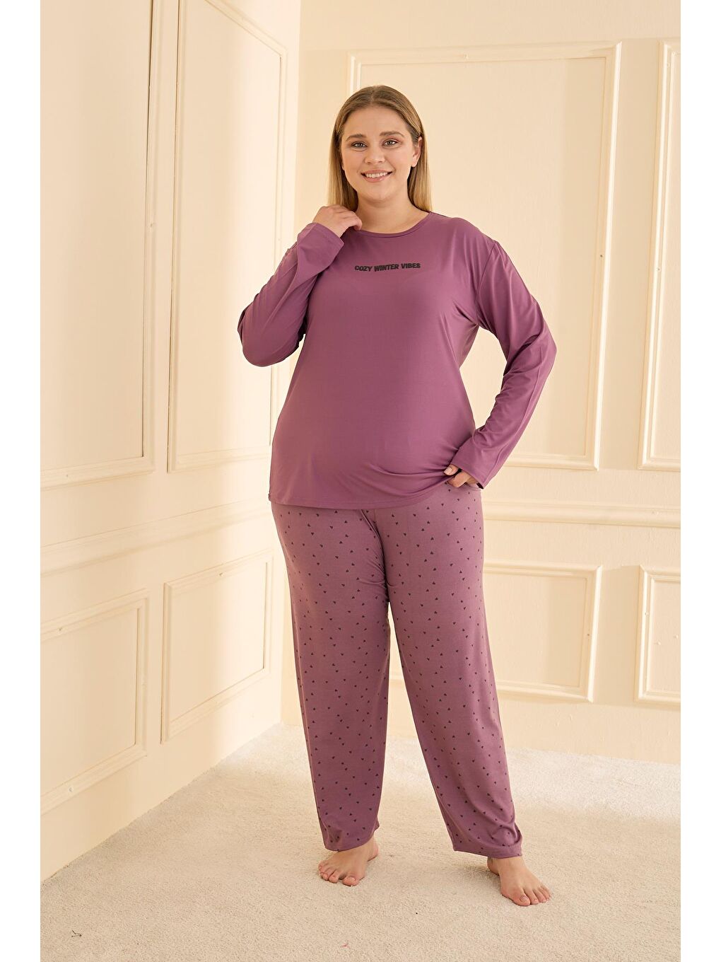 Kadın Milan Battal Bisiklet Yaka Pijama Takım | Lila 50802-2411