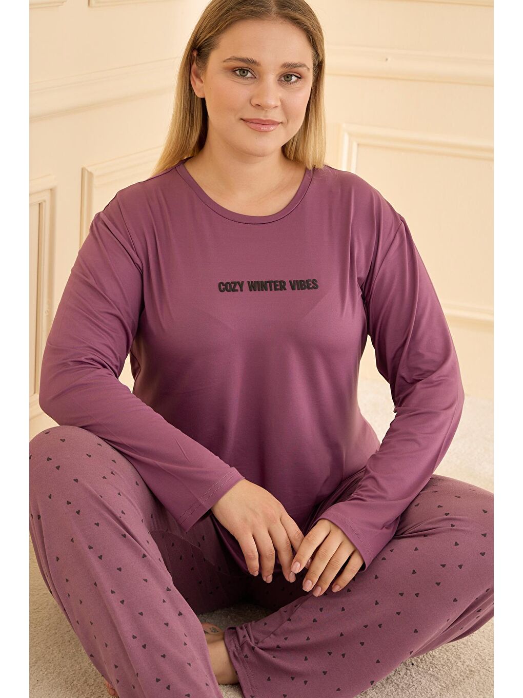 Kadın Milan Battal Bisiklet Yaka Pijama Takım | Lila 50802-2411-1