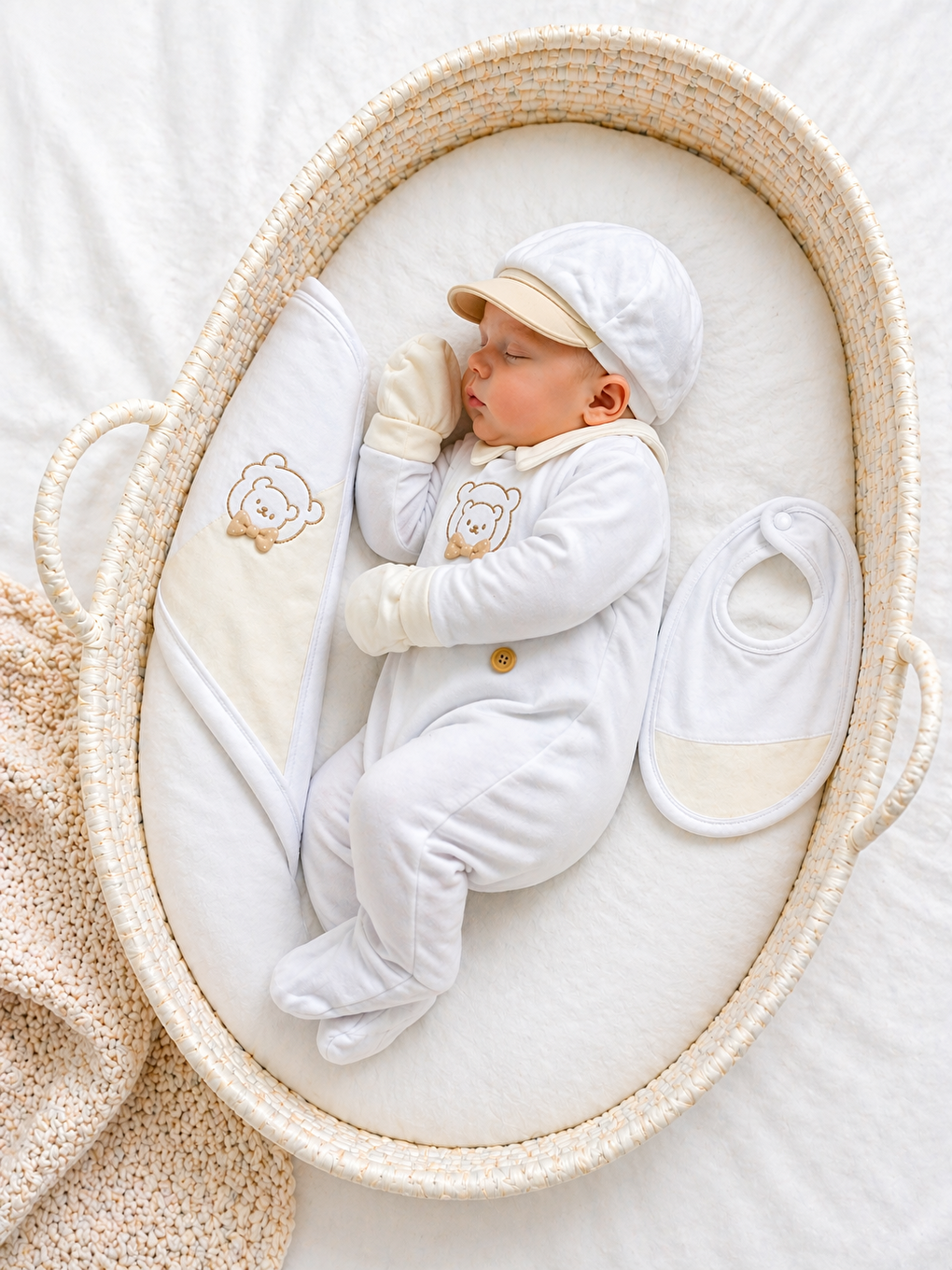 Mavi 5’li Hastane Çıkışı 0-3 Ay Pamuklu Erkek Bebek Seti Ayıcıklı Yenidoğan Tulumlu Battaniyeli-3