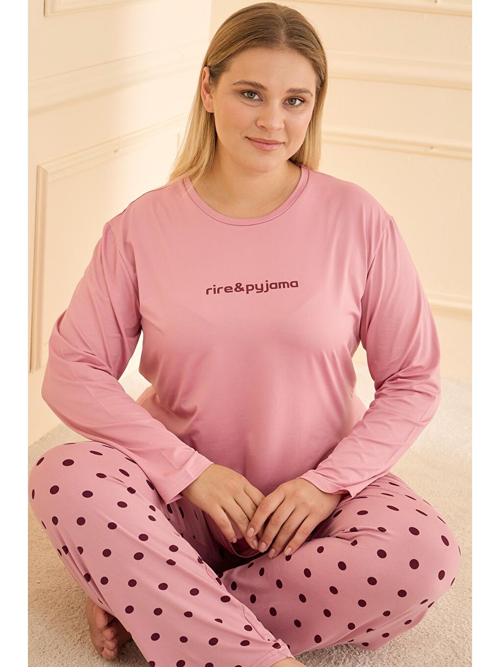 Pembe Kadın Milan Battal Bisiklet Yaka Pijama Takım | Pudra 50802-2423-1