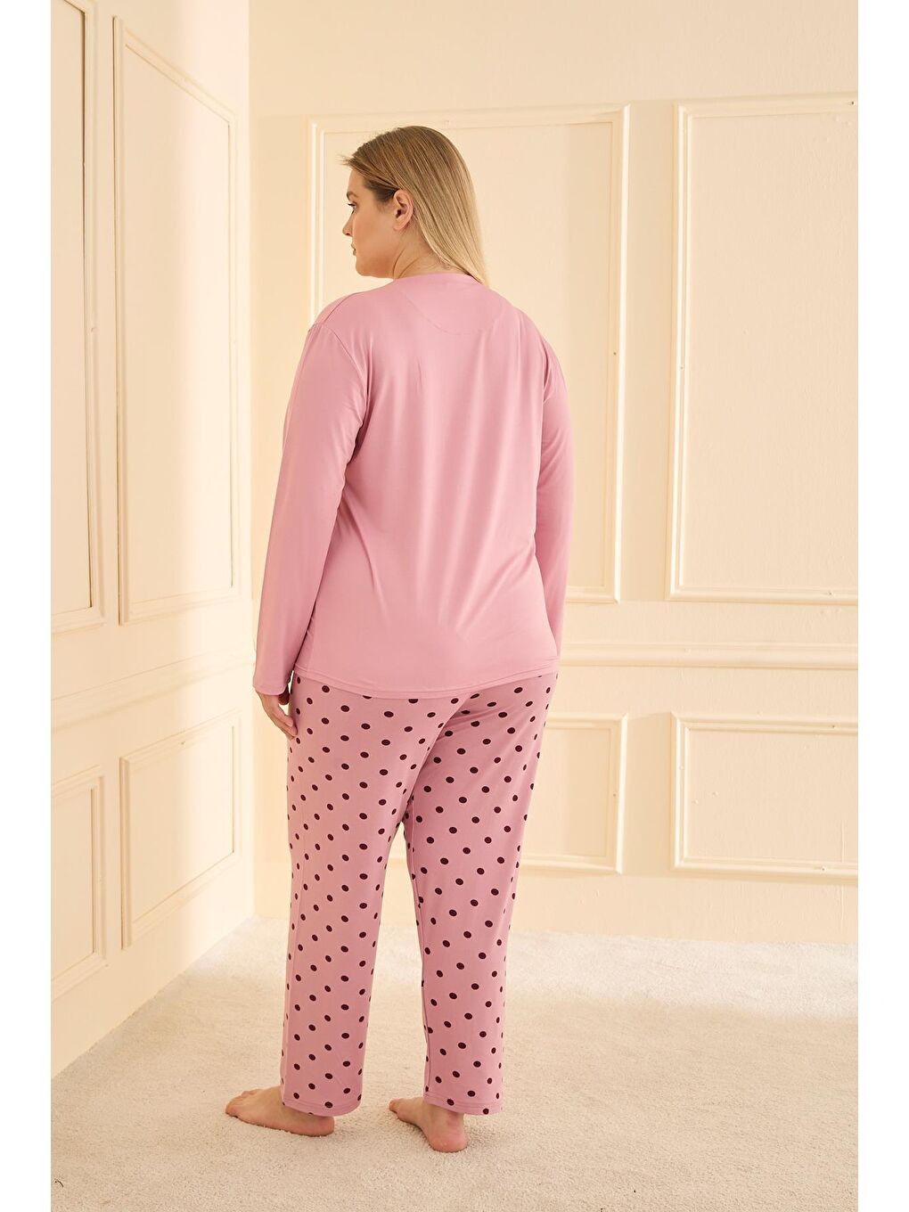 Pembe Kadın Milan Battal Bisiklet Yaka Pijama Takım | Pudra 50802-2423-3