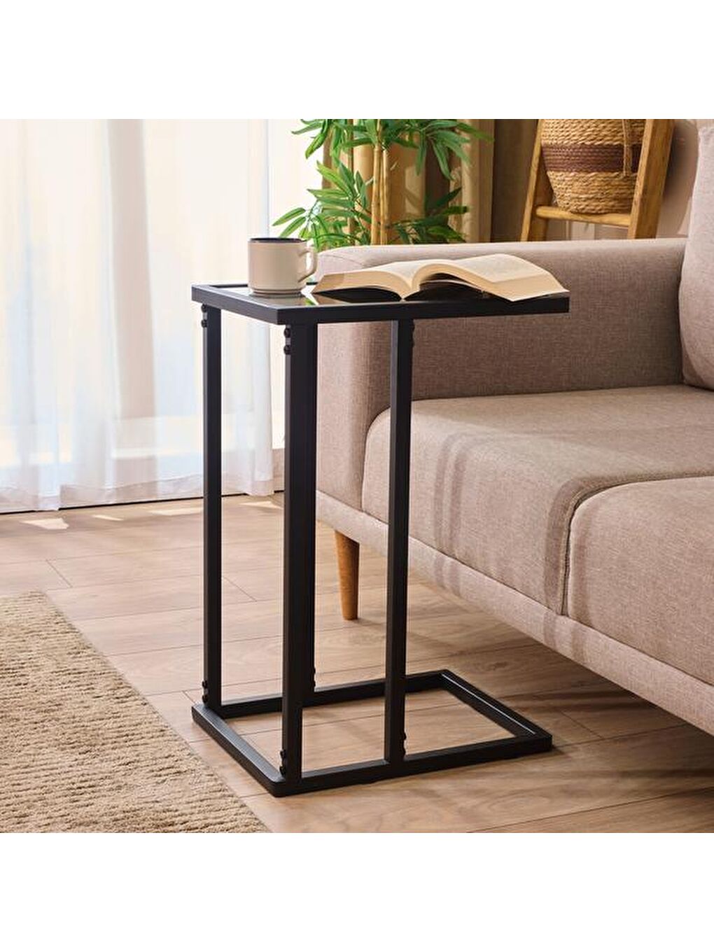 Füme Camlı C Sehpa - Siyah / Füme - 60 cm