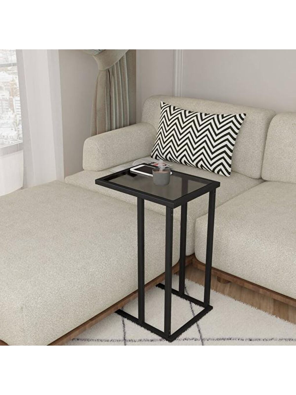 Füme Camlı C Sehpa - Siyah / Füme - 60 cm-1