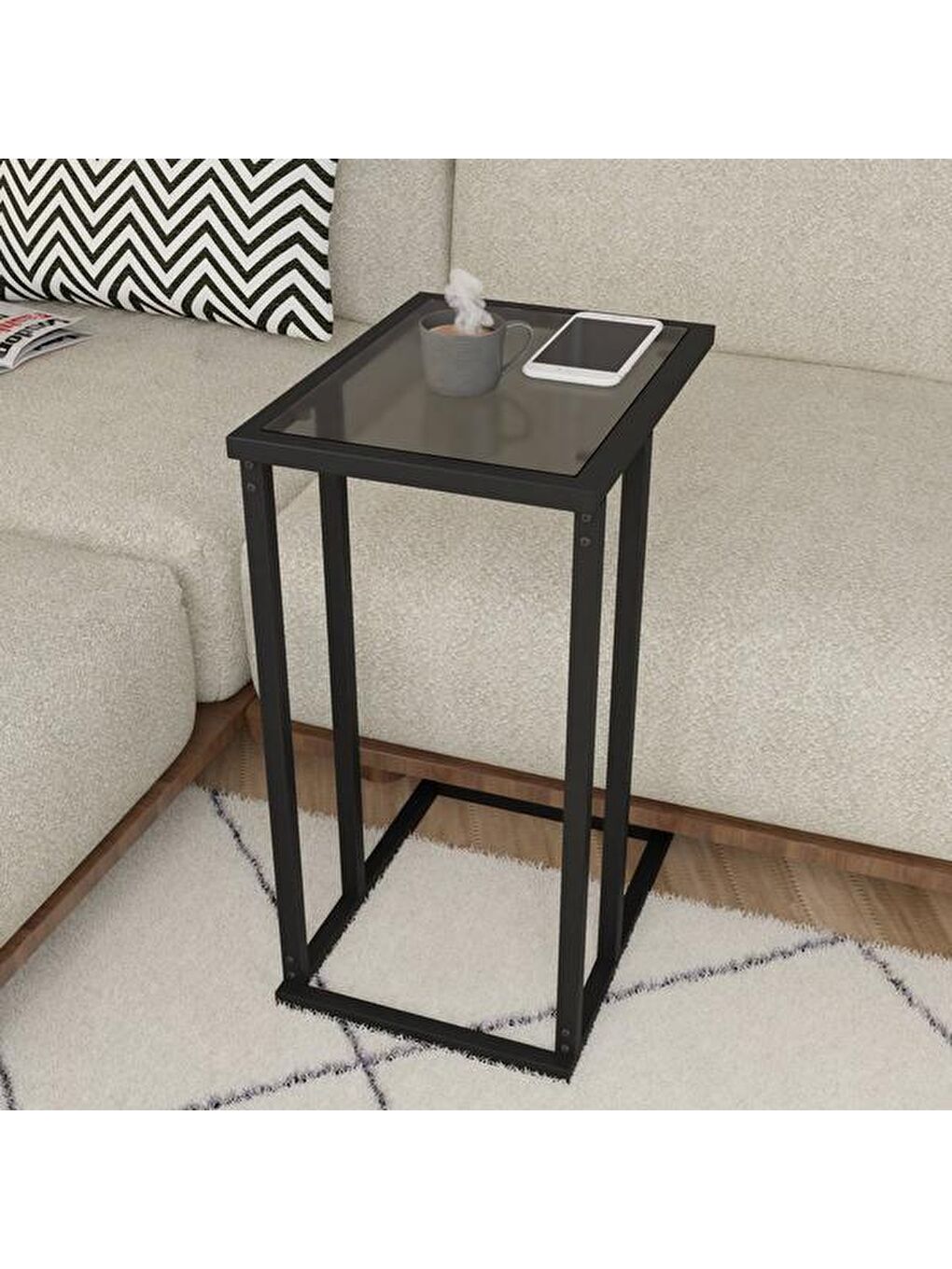 Füme Camlı C Sehpa - Siyah / Füme - 60 cm-2