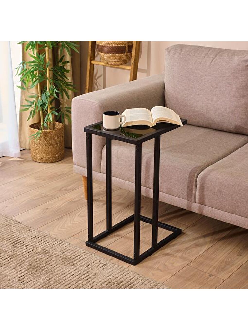 Füme Camlı C Sehpa - Siyah / Füme - 60 cm-5