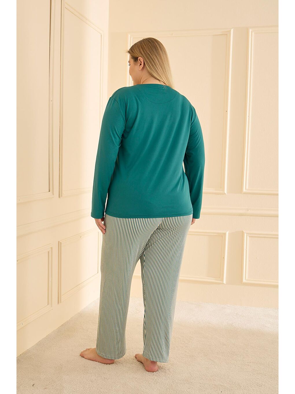 Kadın Milan Battal Bisiklet Yaka Pijama Takım | Petrol 50802-2424-3