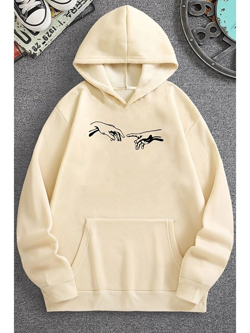 uyguntarz Bej Unisex Michelangelo Baskılı Sweatshirt