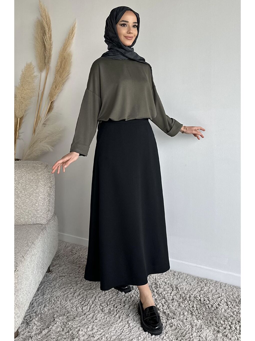 Siyah Bel Lastikti Kiloş Tesettür Etek-3