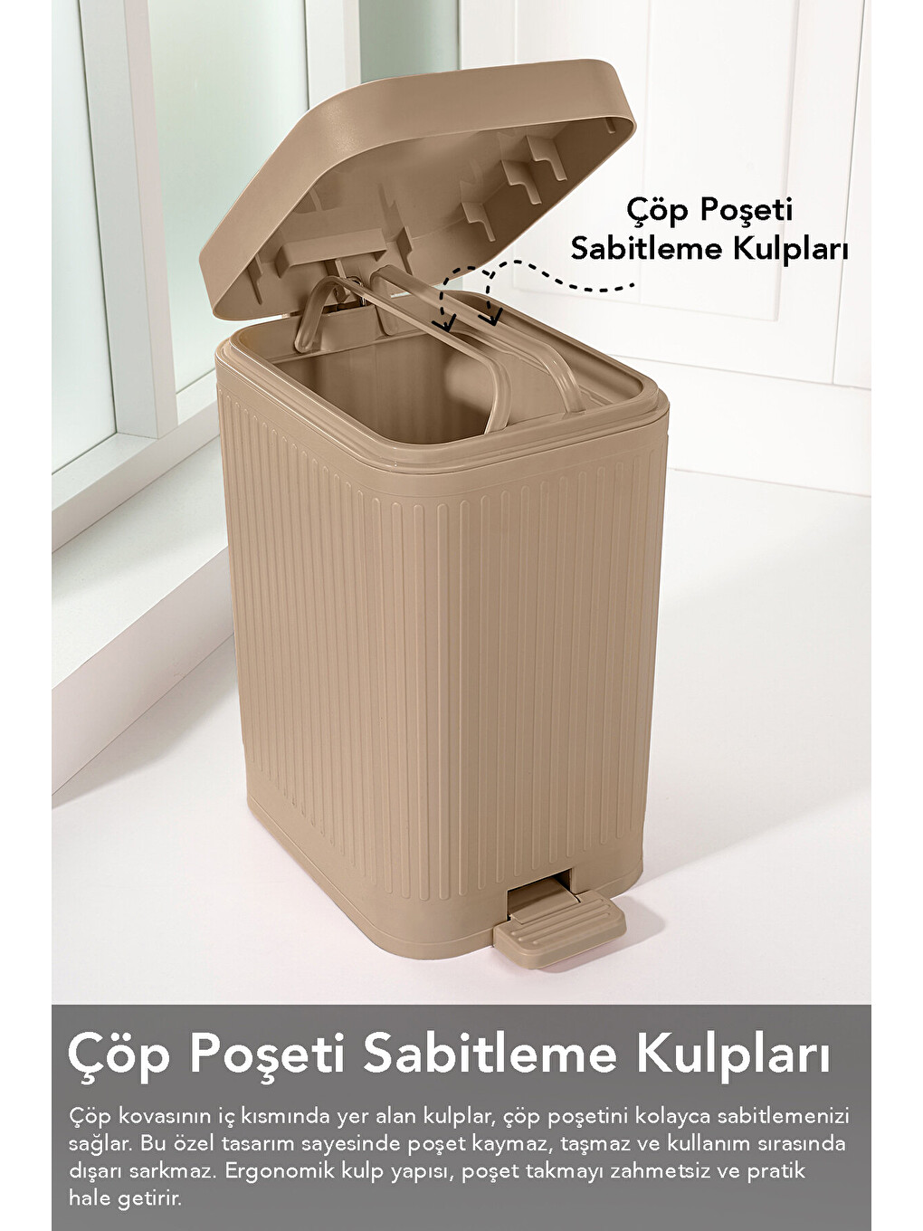 Kahverengi 10 Lt Pedallı Sessiz Çöp Kovası-2