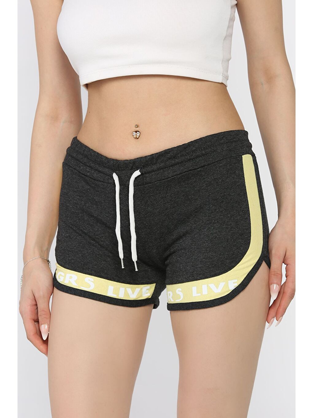 Antrasit Biyeli Kadın Mini Şort-1