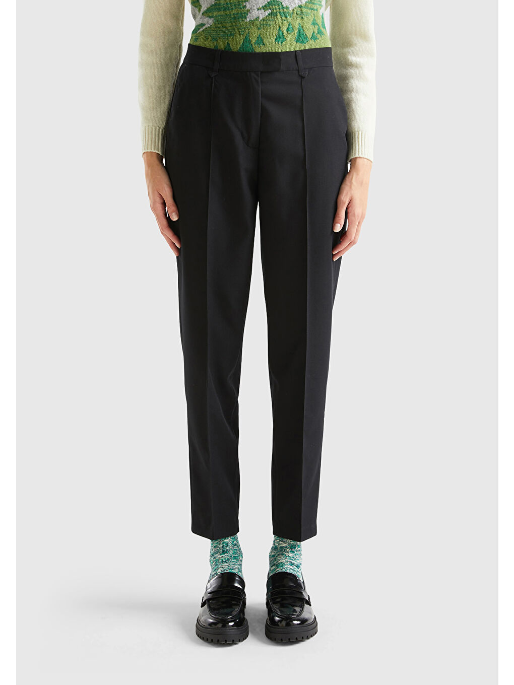 Kadın Siyah Viskoz Karışımlı Regular Fit Pantolon