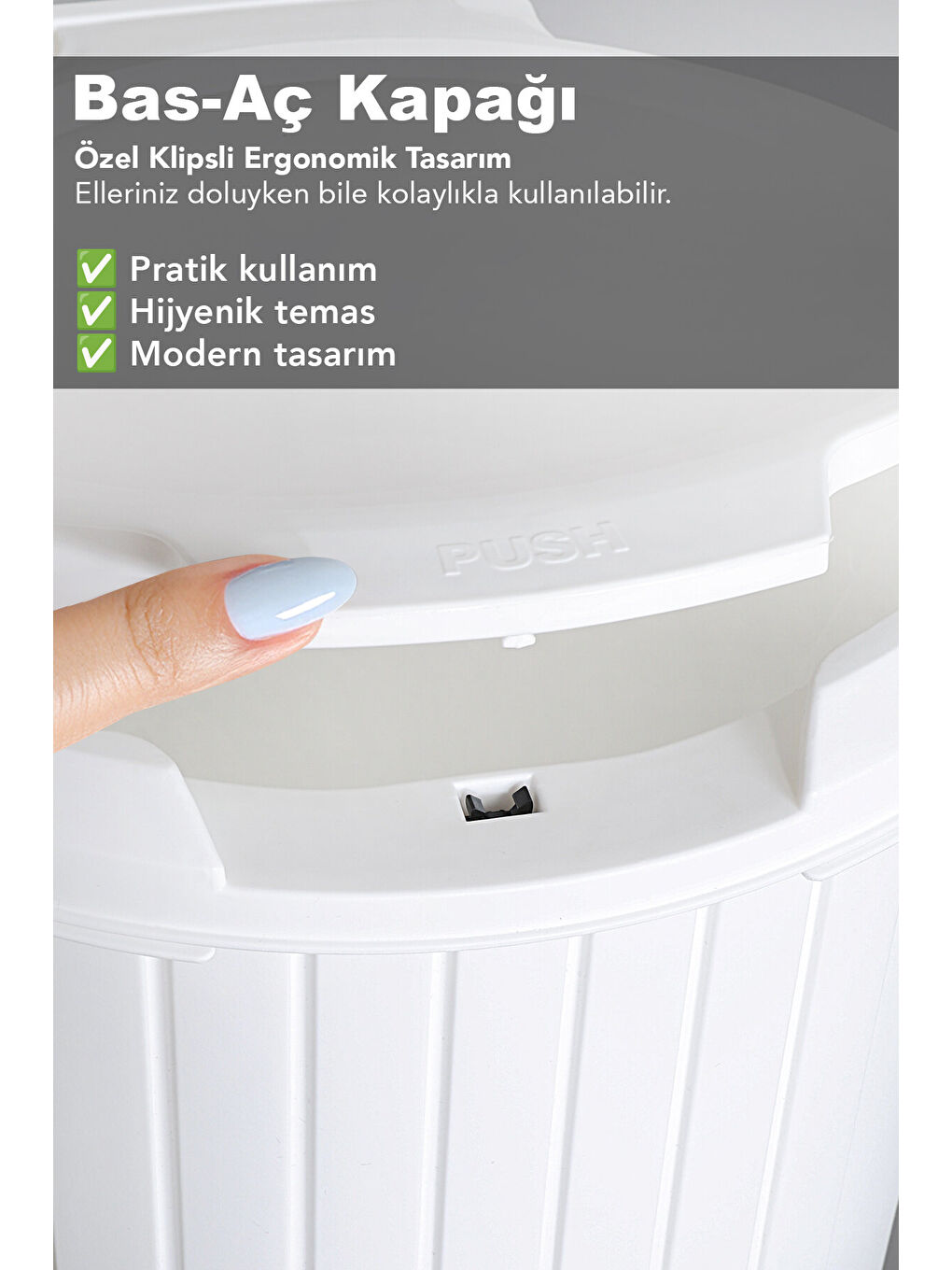 Beyaz 12 Litre Bas Aç Kapaklı Çöp Kovası-3