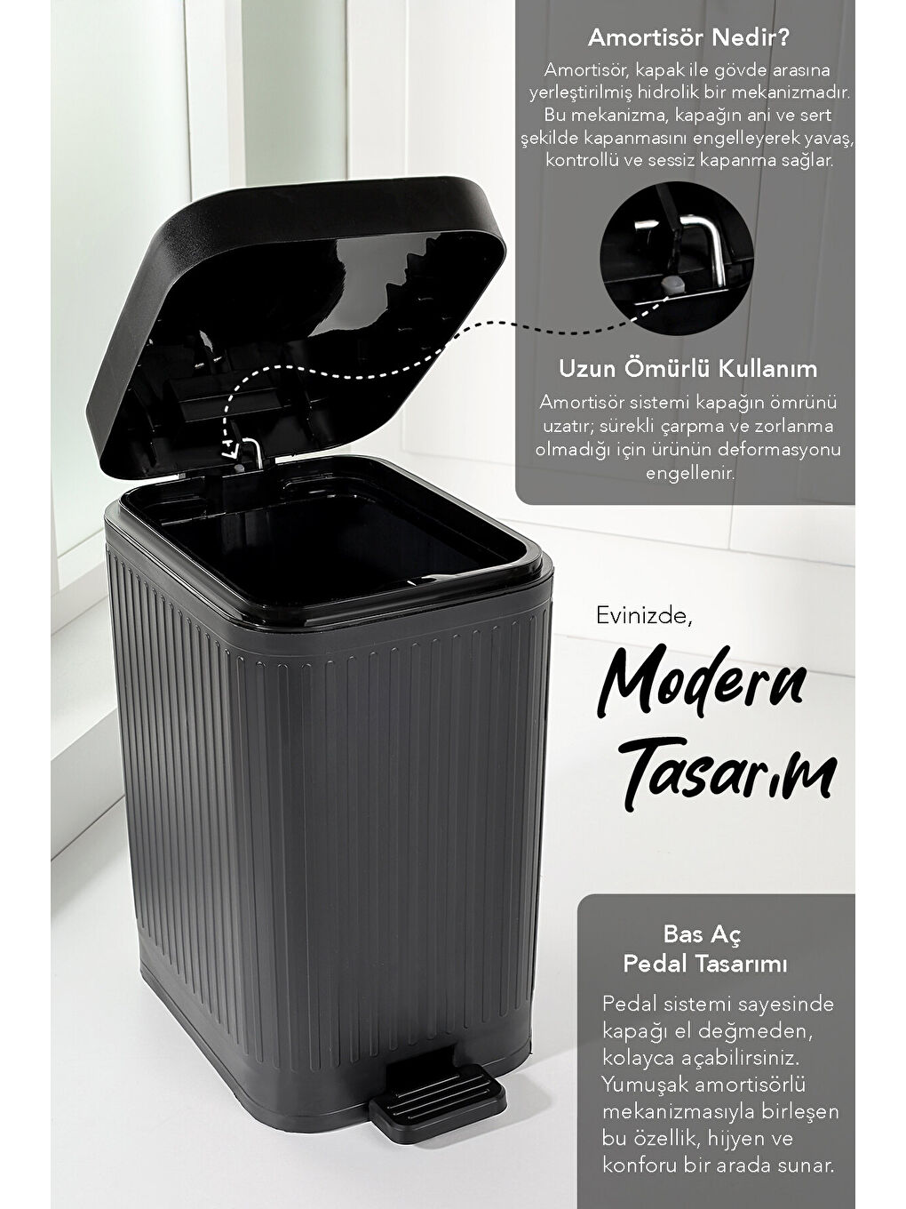 Siyah 10 Lt Pedallı Sessiz Çöp Kovası-1