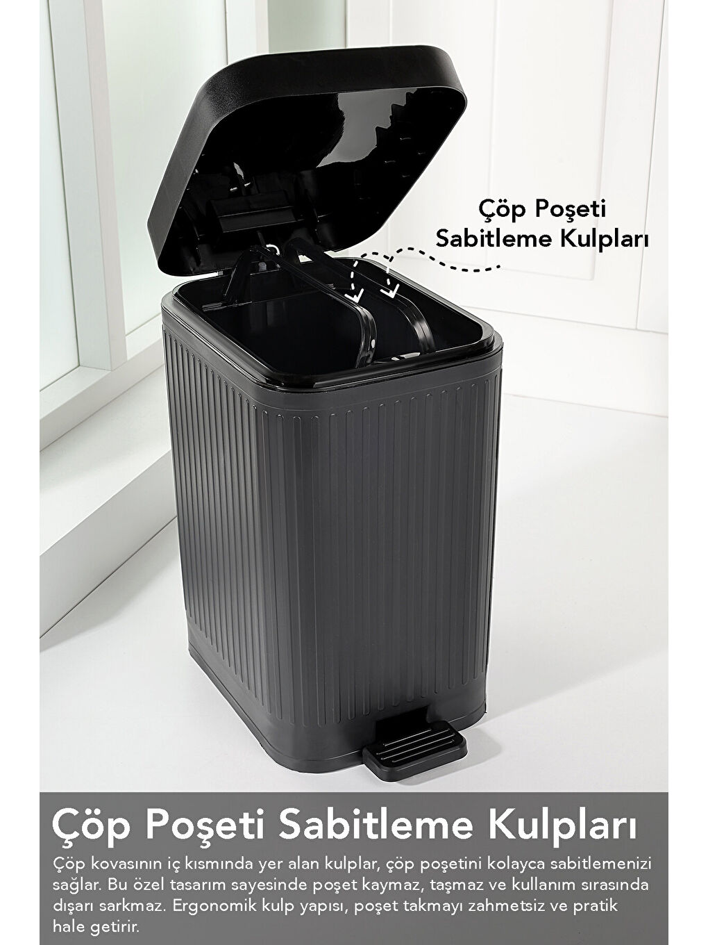 Siyah 10 Lt Pedallı Sessiz Çöp Kovası-2