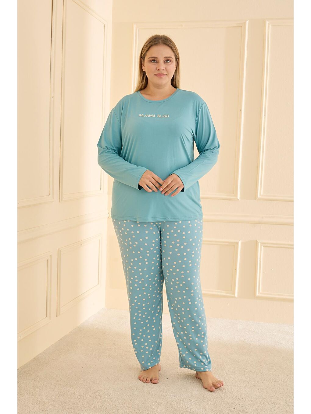 Kadın Milan Battal Bisiklet Yaka Pijama Takım | Turkuaz 50802-2431