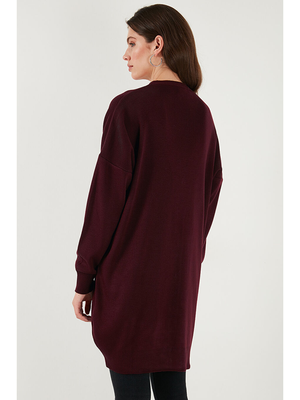 Bordo V Yaka Düğmeli Triko Kadın Hırka 4616031-6