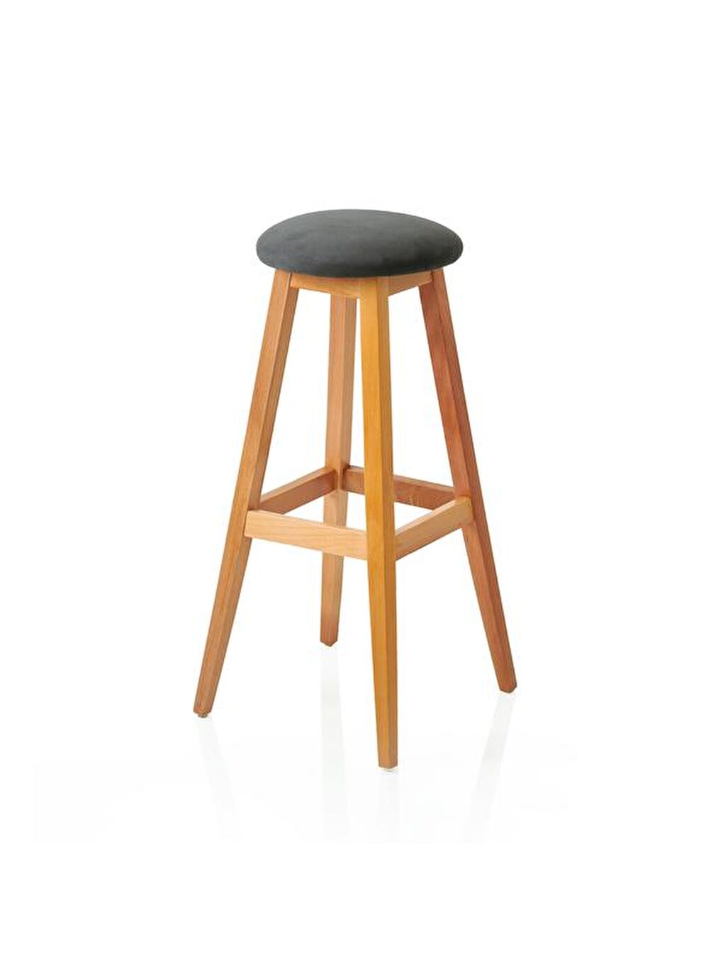 Kahverengi Yuvarlak Masif Tabure - Natürel / Antrasit-2